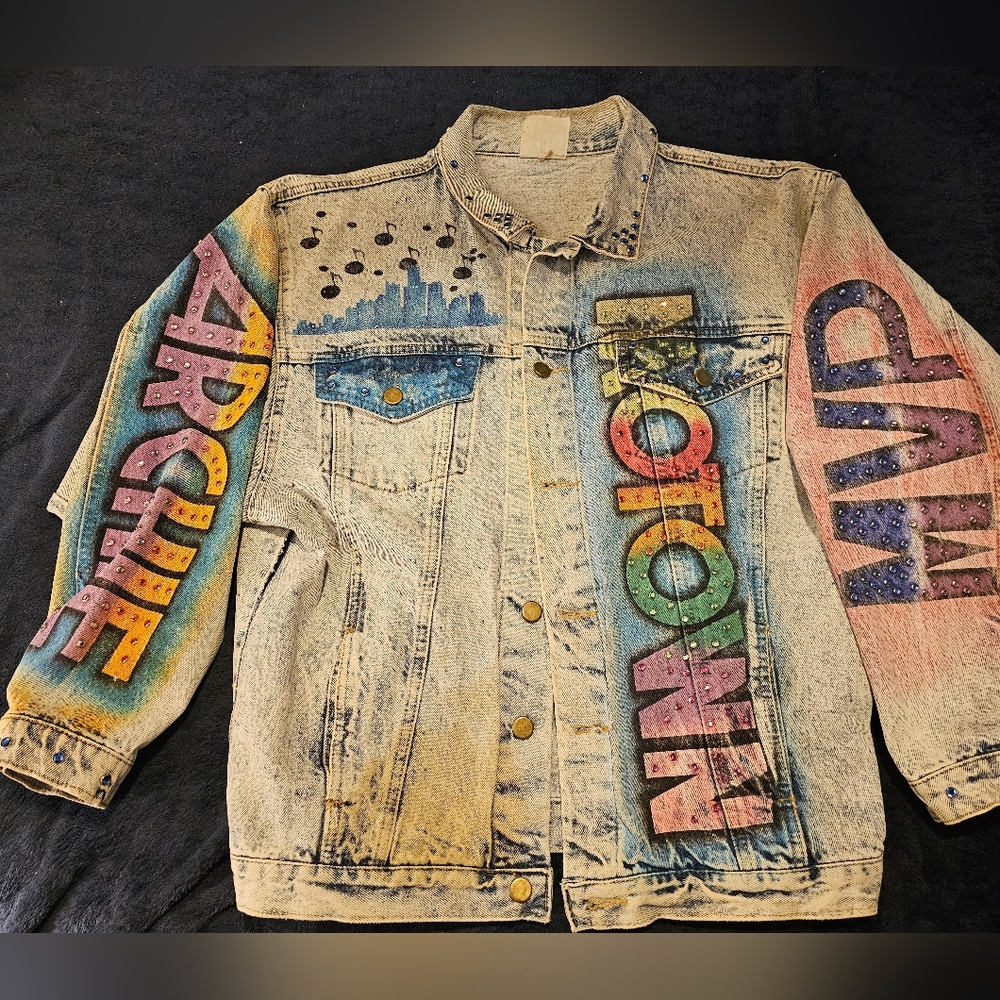 Custom Shi-Lon DETROIT Colorful Graphic Denim Jacket